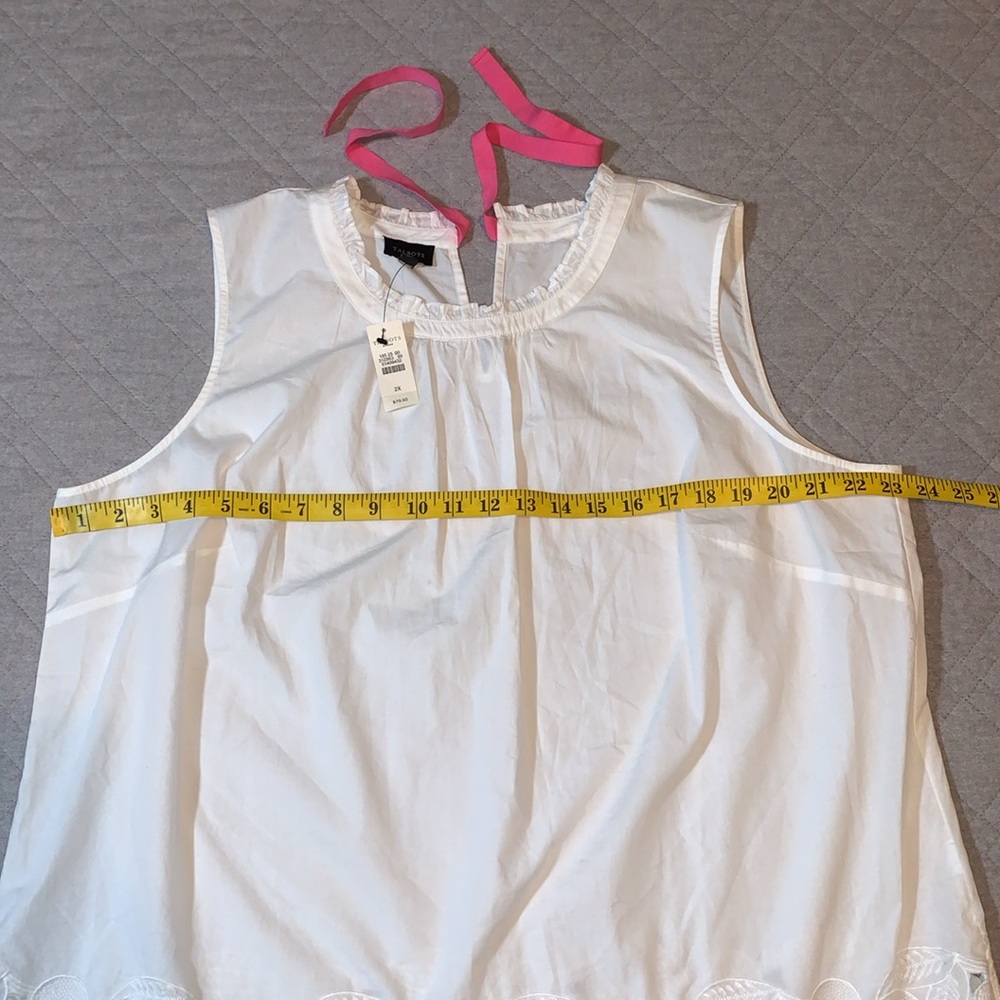 NWT Talbots Woman Sleeveless Blouse, White with Pink Tie Back Closure, Size 2X - Picture 11 of 16